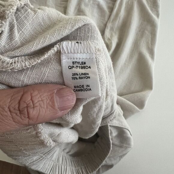 Zenana Brown Linen Blend Elastic Waist Pants Pockets Wide Leg Ladies L Casual - Picture 6 of 9